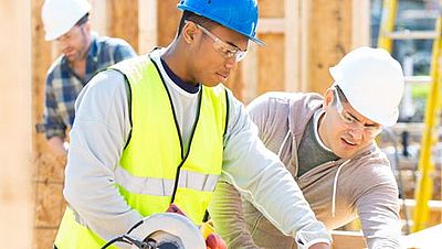 Happy construction workers